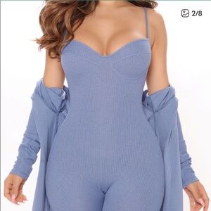 Fashion Nova Slate Blue Ribbed Jumpsuit